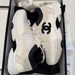 CHANEL White Mesh and Black Label Chunky Sneakers